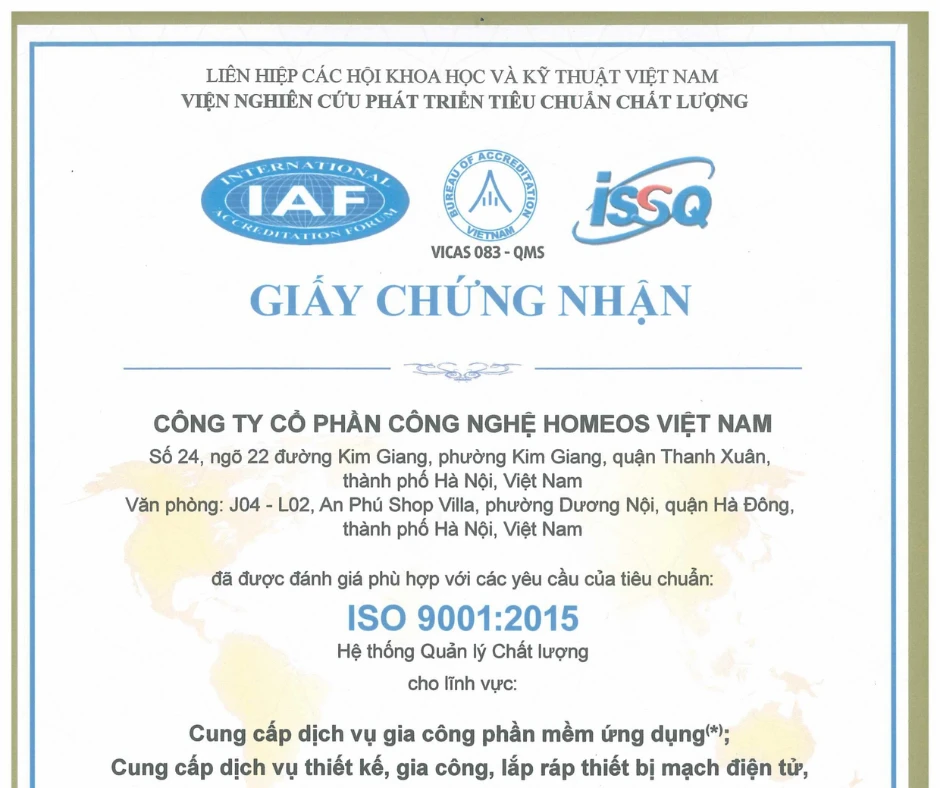 HomeOS Đạt Chứng Nhận ISO 9001:2015 — Khẳng Định Chất Lượng Đạt Chuẩn Quốc Tế